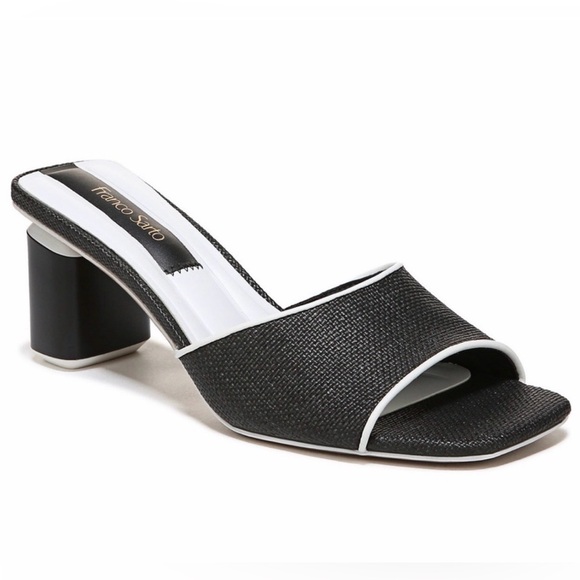 Franco Sarto Black and White Mules, Linley Slide Heeled Sandals, Size - 6.5 - Picture 9 of 11